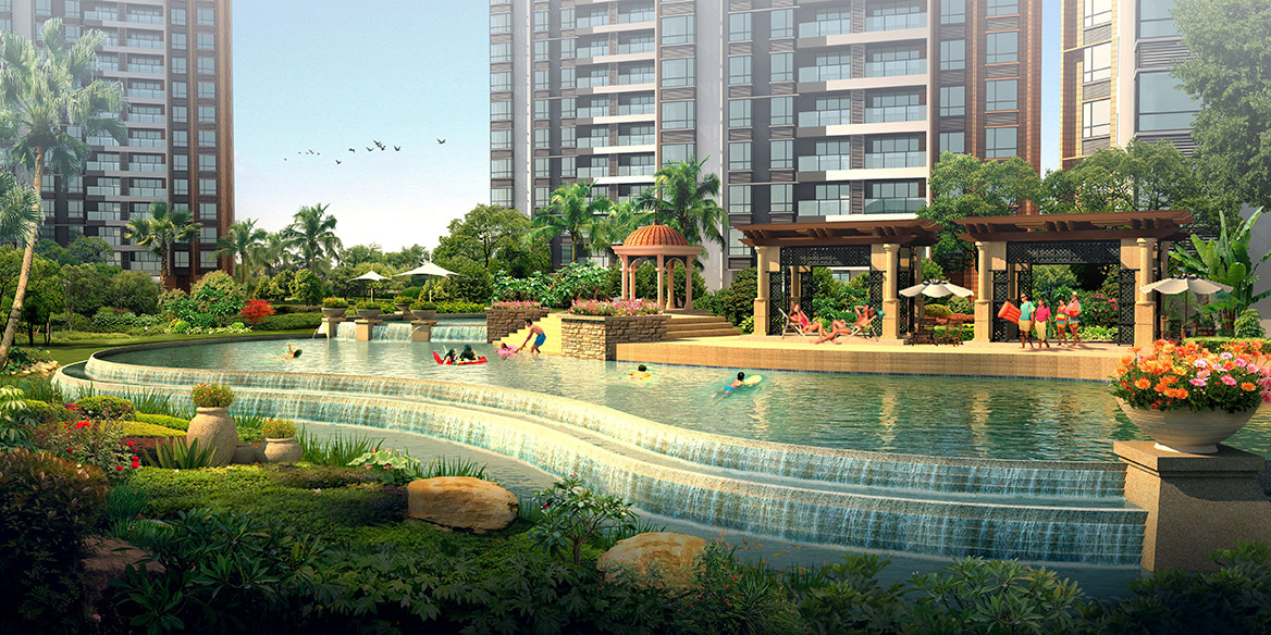 東莞萬科香樹麗舍小區景觀設計泳池節點效果