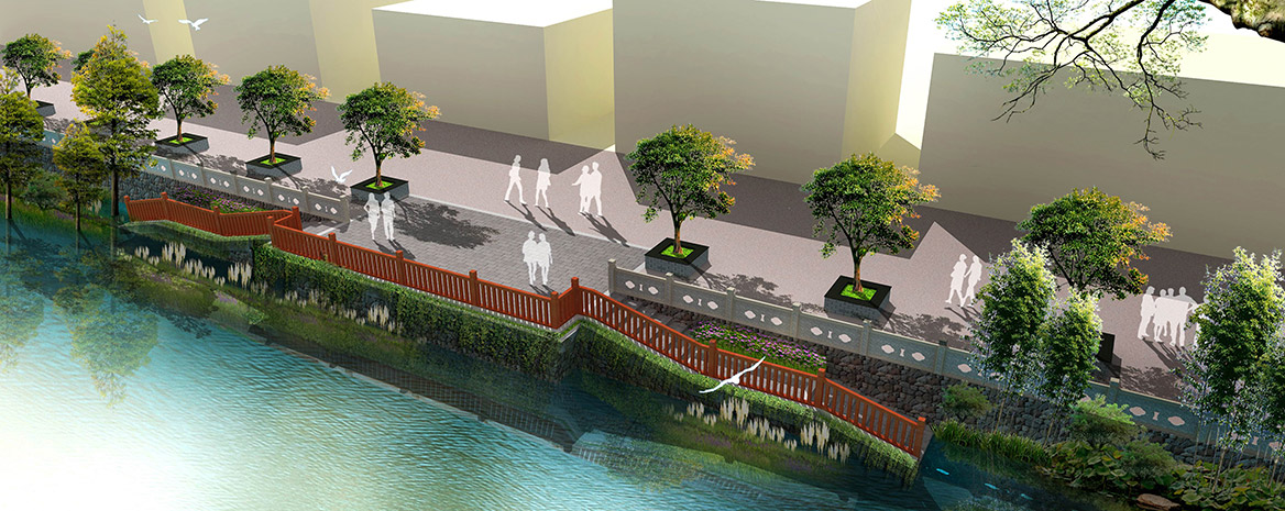 洪梅鎮梅沙村特色村莊塑造工程項目整體規劃景觀駁岸效果圖